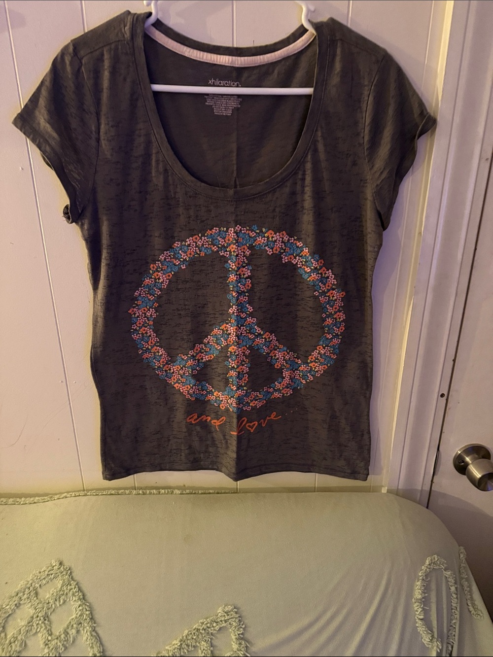 Xhilaration Charcoal Short-Sleeve Peace Floral Graphic Tee